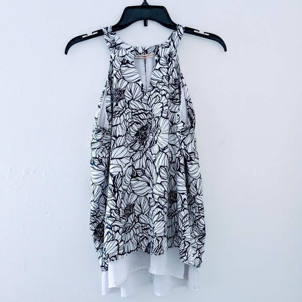 THE LIMITED Women's Navy Blue and White Halter Top